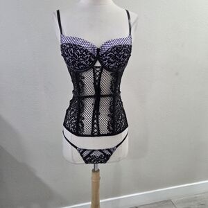 Victoria's Secret Black and White Lace Corset Set